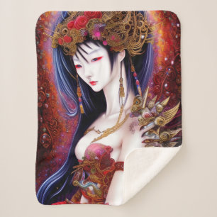 Manta Sherpa Hermoso Chica japonés Gótico Fantasía Triptych
