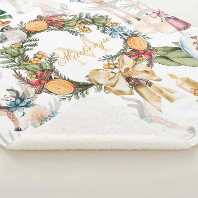 Manta Sherpa Hermoso Deer Watercolor Navidad Nombre de familia (3/4)