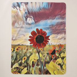 Manta Sherpa Hermoso girasol rojo en campo Arte digital