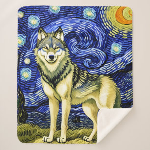 Manta Sherpa Hermoso lobo en la noche estrellada