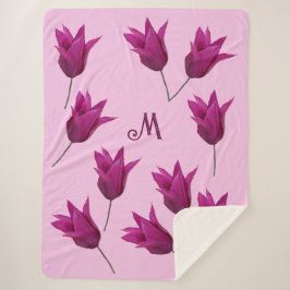 Manta Sherpa Hermoso monograma M bonito tulipano rosa floral