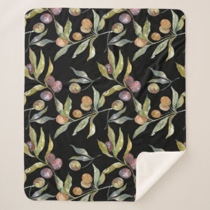 Manta Sherpa Hermoso patrón de aceitunas italianas en acuarela 