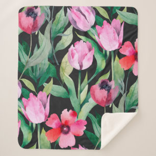 Manta Sherpa Hermoso patrón floral sin fisuras con acuarela 