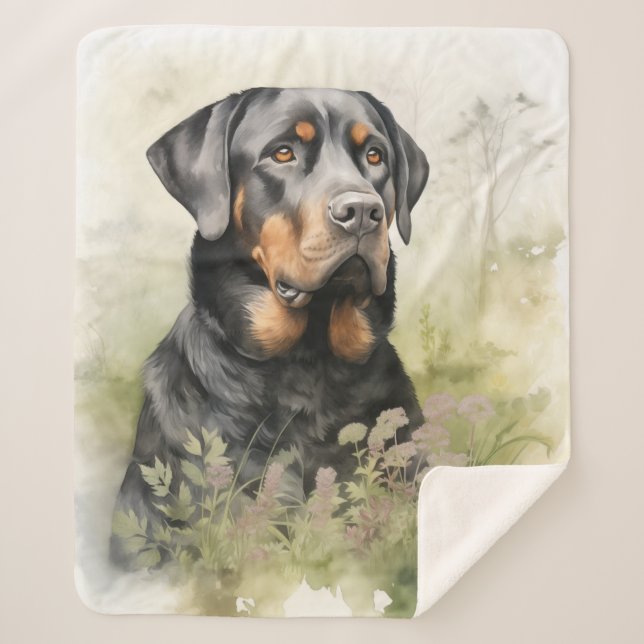 Manta Sherpa Hermoso Rottweiler (Anverso)