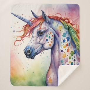 Manta Sherpa Hermoso Unicornio Appaloosa Colorido Acuarela