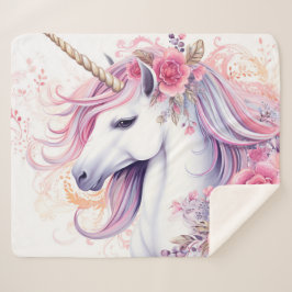 Manta Sherpa Hermoso unicornio floral