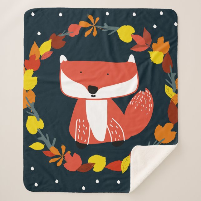 Manta Sherpa Hermoso zorro en el patrón de bosque invernal (Anverso)