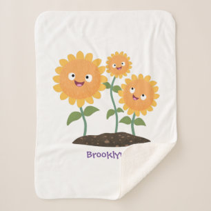Manta Sherpa Hermosos girasoles alegres sonrientes ilustracion 