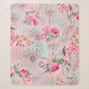 Manta Sherpa Hermosos rosas sobre textura de papel vintage ilus