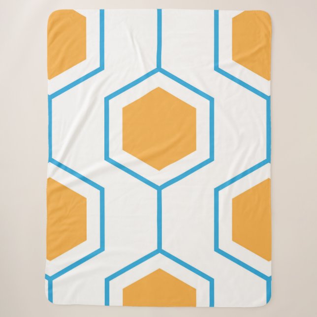 Manta Sherpa Hexagon abstract geometrical pattern in orange blu (Anverso)