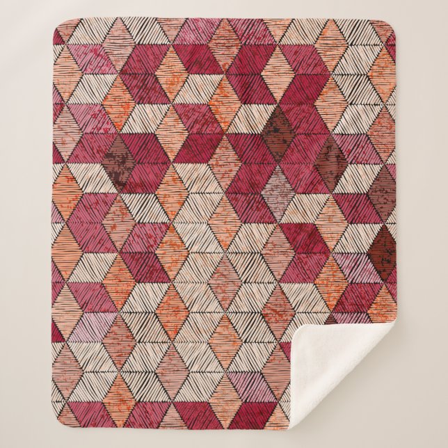 Manta Sherpa Hexagones bordados: Impresión de arte bohemio. (Anverso)