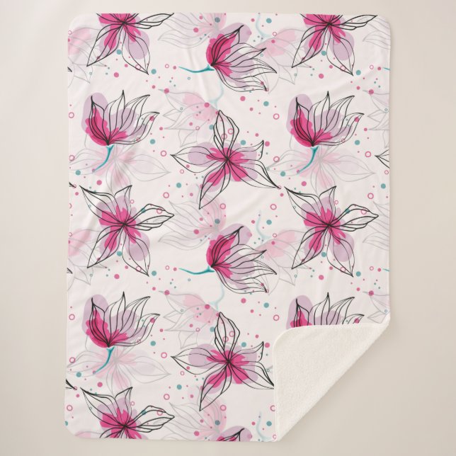 Manta Sherpa Hibiscus hawaiano rosa tropical (Anverso)