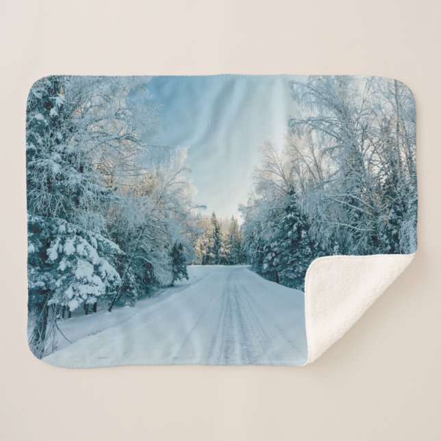Manta Sherpa Hielo y nieve | Camino de invierno congelado Rusia (Anverso (horizontal))