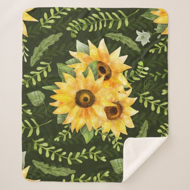 Manta Sherpa Hierbas de girasoles deja patrón acuático (Anverso)