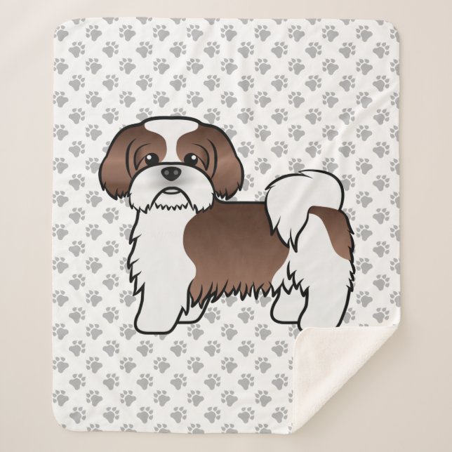 Manta Sherpa Hígado Y Blanco Shih Tzu Cute Perro De Caricatura (Anverso)