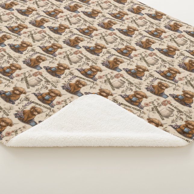 Manta Sherpa Highland Cow Morning Coffee Cozy Farmhouse Pattern (3/4)