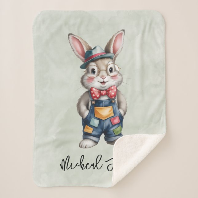 Manta Sherpa Hipster Bunny Boy Baby Shower Gift (Anverso)