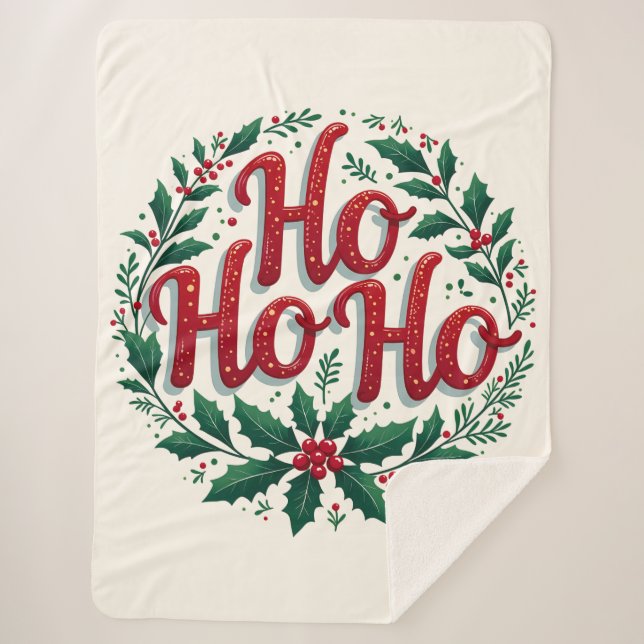 Manta Sherpa Ho Ho Ho Christmas Wreath Typography Design (Anverso)