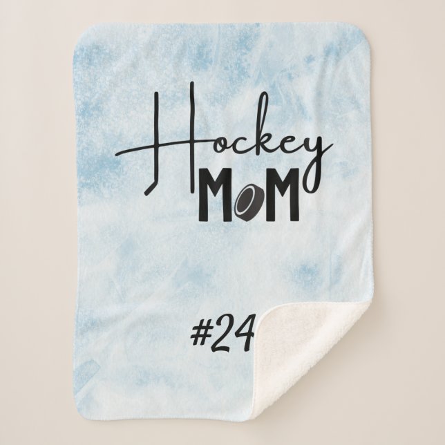 Manta Sherpa Hockey mamá rink gear blancura caligrafía hielo az (Anverso)