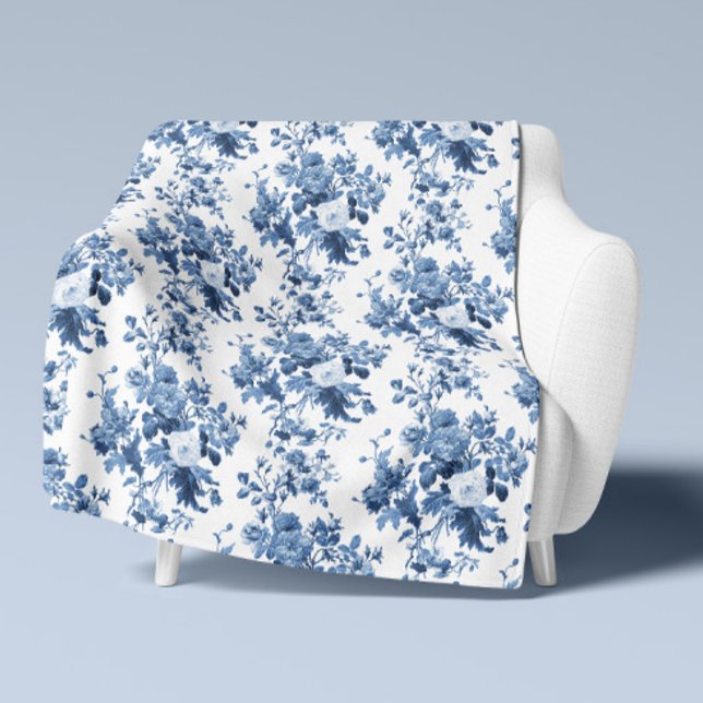 Manta Sherpa Hogar elegante azul y blanco floral inglés (Subido por el creador)