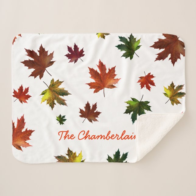 Manta Sherpa Hoja de arce canadiense con tu nombre en blanco (Anverso (horizontal))