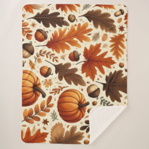 Manta Sherpa hojas clásicas/calabazas/bellotas Otoño
