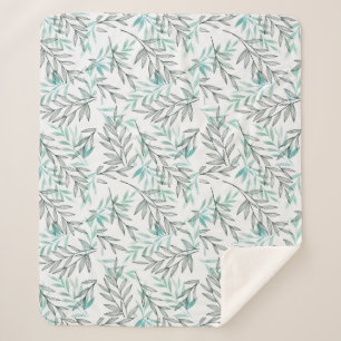 Manta Sherpa Hojas de árbol botánico de color de agua verde oli