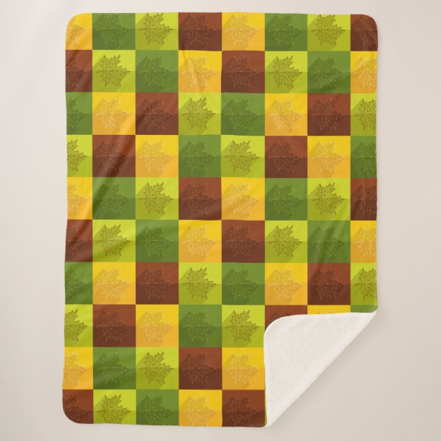 Manta Sherpa Hojas de arce otoñales, marrón, dorada, verde (Anverso)