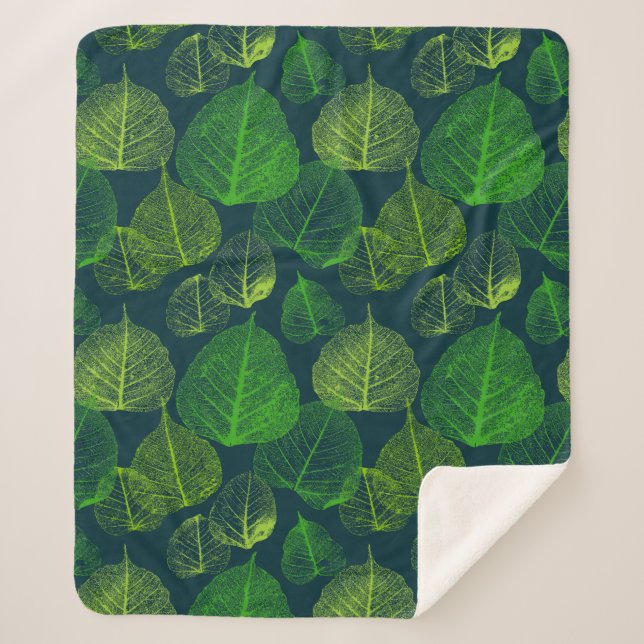 Manta Sherpa Hojas de esqueleto estético biofílicas (Anverso)