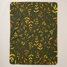 Manta Sherpa Hojas de oro de otoño cálido patrón verde oscuro