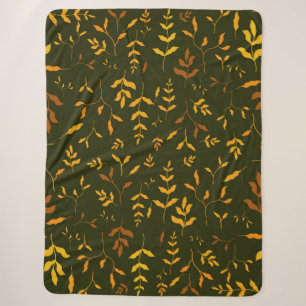 Manta Sherpa Hojas de oro de otoño cálido patrón verde oscuro