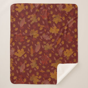 Manta Sherpa Hojas de otoño de oro decorativas en rojo oscuro