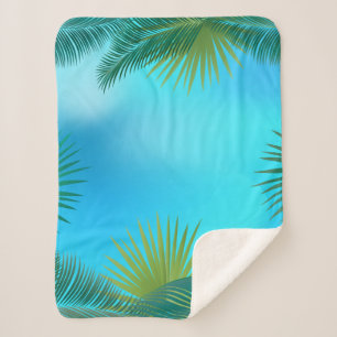 Manta Sherpa Hojas de palma tropicales en paisaje del cielo