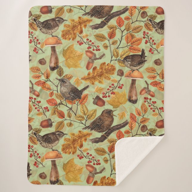 Manta Sherpa Hojas otoñales, bayas, setas y venas (Anverso)