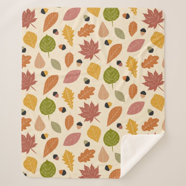 Manta Sherpa Hojas otoñales con maíz en marrón terracota (Anverso)
