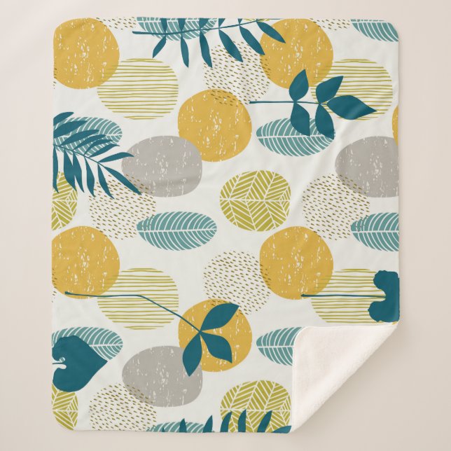 Manta Sherpa Hojas otoñales, patrón vintage sin costuras. (Anverso)