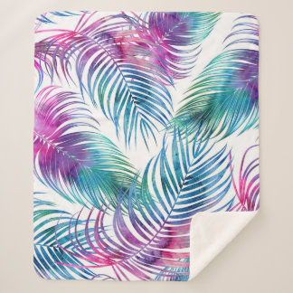 Manta Sherpa Hojas tropicales de palma, acuarela floral.