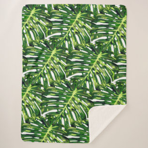 Manta Sherpa Hojas tropicales verdes Sherpa Blanket