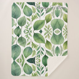 Manta Sherpa Hojas verdes de color de agua minimalista