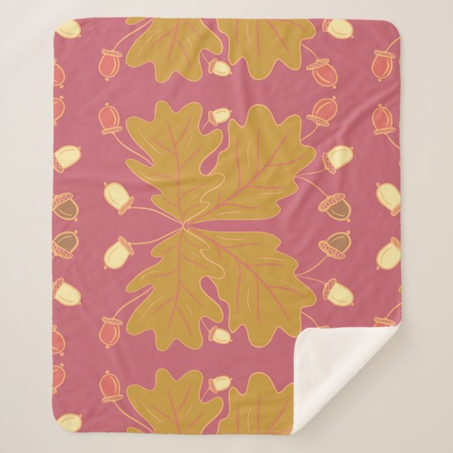 Manta Sherpa Hojas y bellotas de roble de gran caída (Anverso)