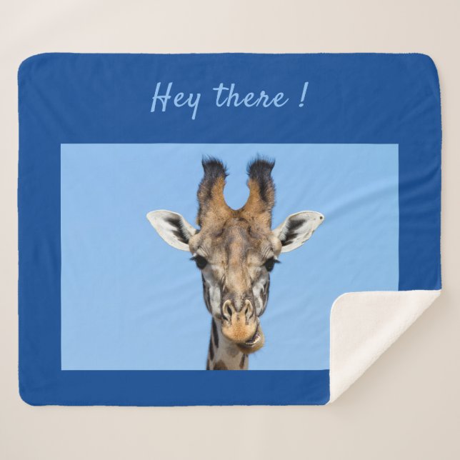 Manta Sherpa Hola, divertida foto de Giraffe con texto (Anverso (horizontal))