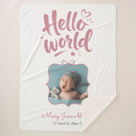 Manta Sherpa Hola Mundo Nueva Bebé Niña Coqueta Foto Lazo Rosa