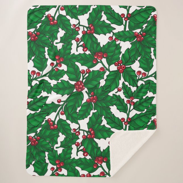 Manta Sherpa Holly berry sobre blanco (Anverso)