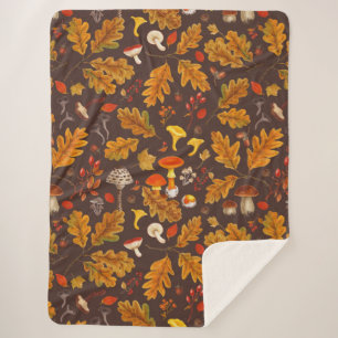 Manta Sherpa Hongos forestales y flora otoñal en marrón