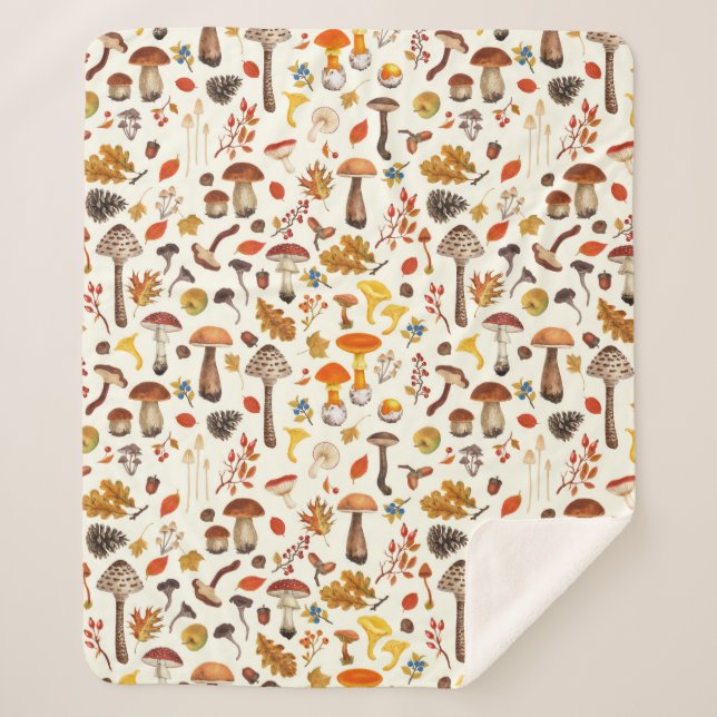 Manta Sherpa Hongos salvajes en blanco roto (Anverso)