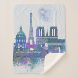 Manta Sherpa Horizonte de París - azul de la acuarela