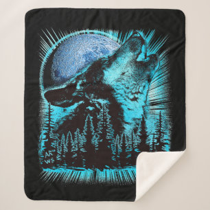 Manta Sherpa Howling Wolf Moon Pine Forest
