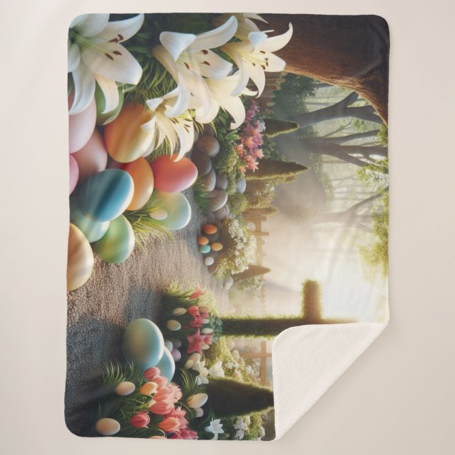 Manta Sherpa Huevo cruzado/de Pascua/Lilly (Anverso)