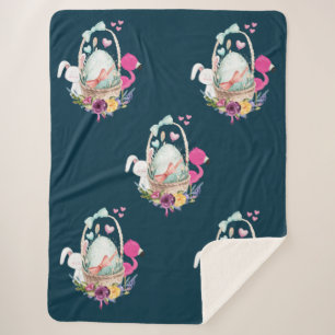 Manta Sherpa Huevo dulce, flamencos rosados y conejito, acuarel