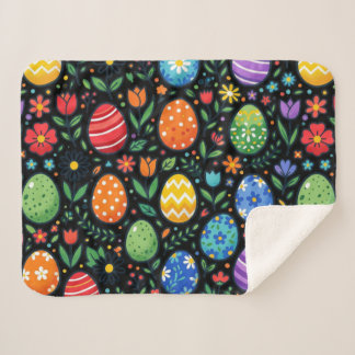 Manta Sherpa Huevos de Pascua y Flores Arcoíris